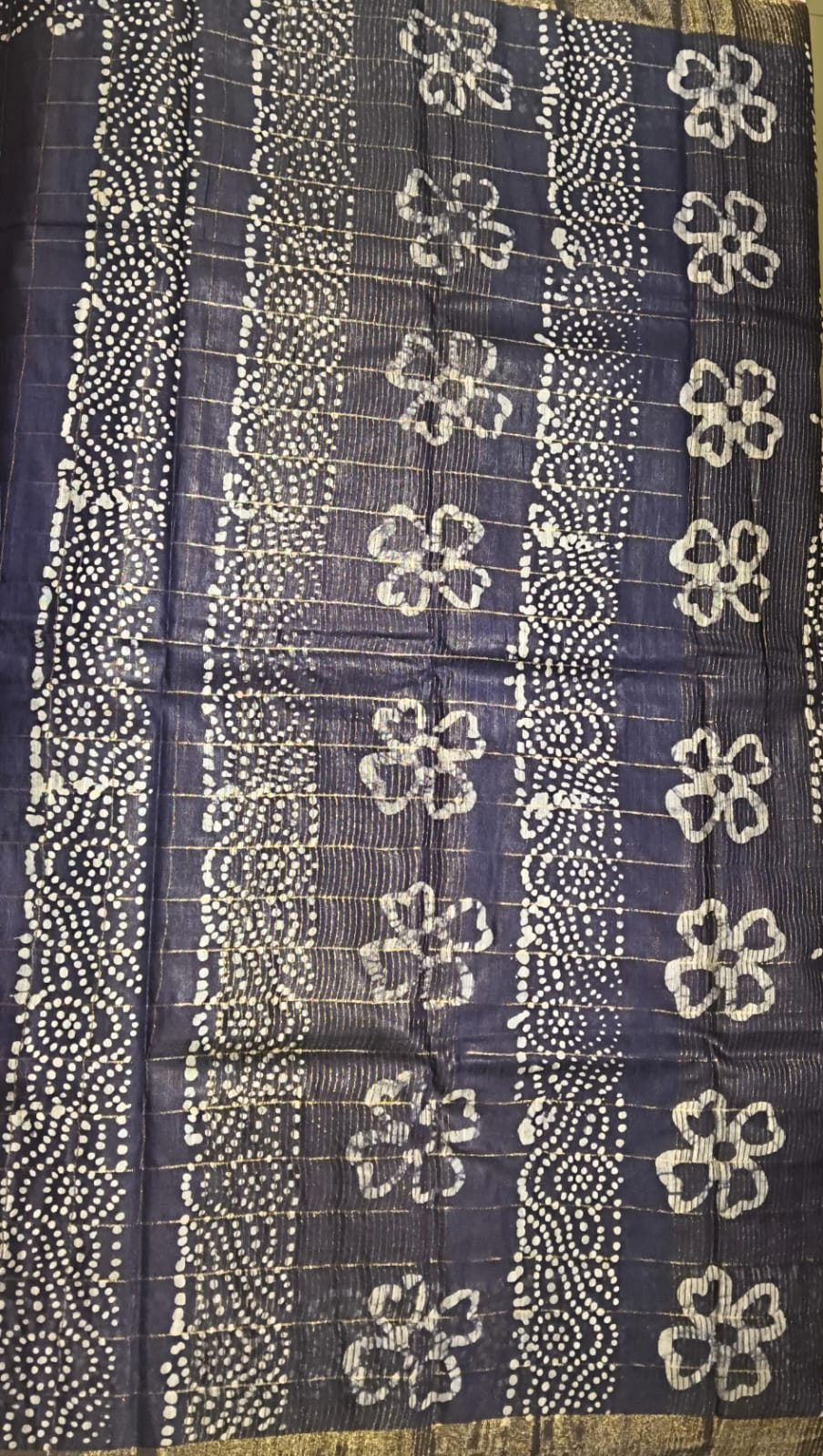 Silk Blend Cotton Saree - Pink & Navy Blue - Image 2