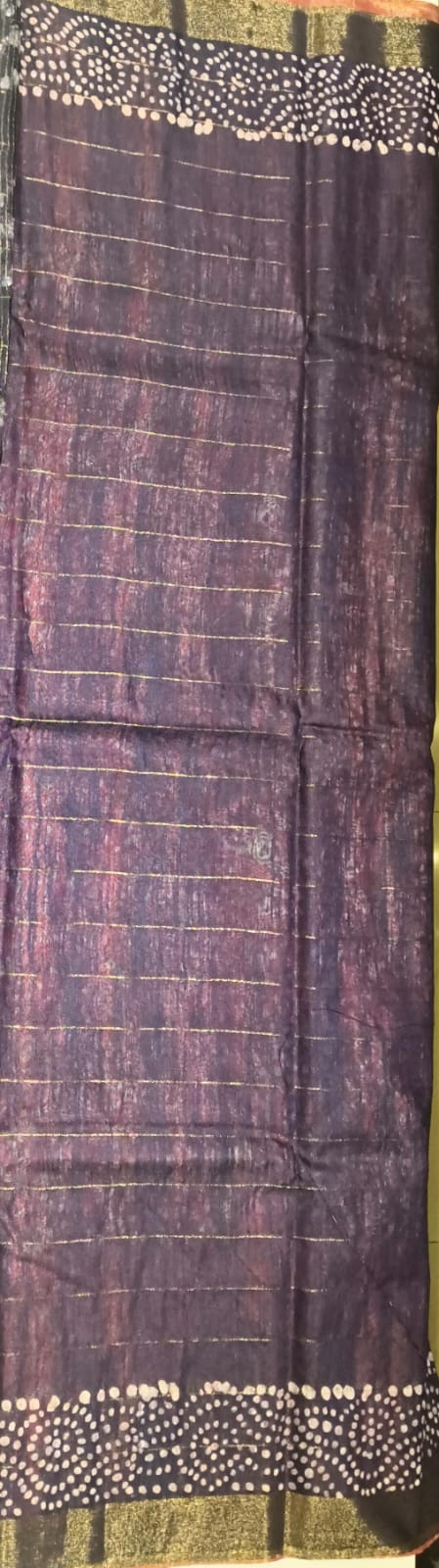 Silk Blend Cotton Saree - Pink & Navy Blue - Image 3