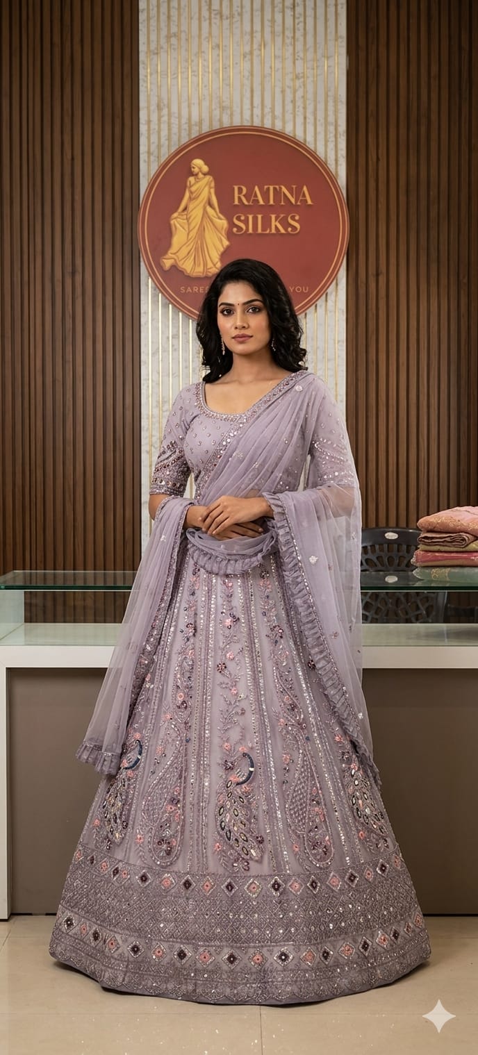 Light Lavender Lehenga - Semi Stitched